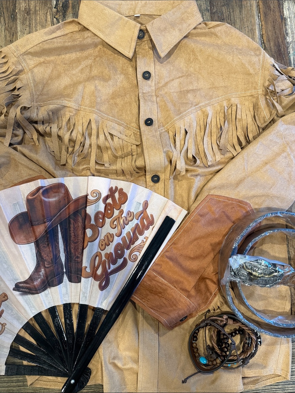 Fringed Faux Suede Western Shirt Jacket and accessories